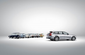 2017 Volvo V90 and a historical line-up of Volvo estate models