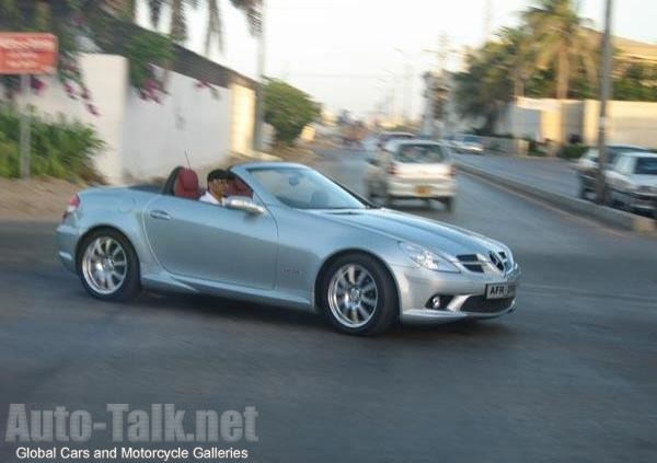 Mercedes SLK Taking a Sharp Corner in Lahore Pakistan