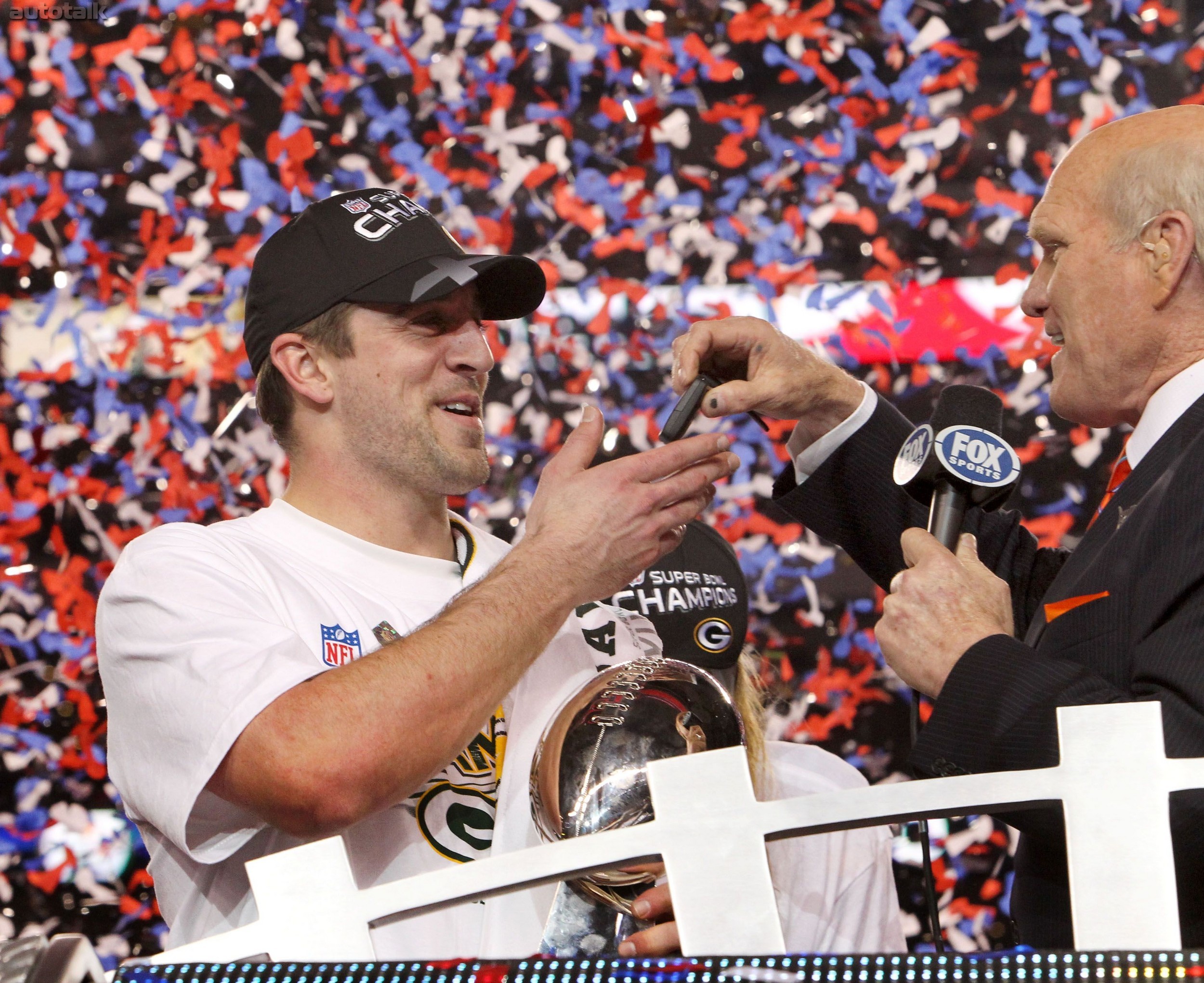 Super Bowl MVP Aaron Rodgers with Chevrolet Camaro Convertible