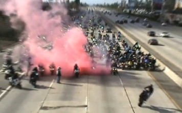 Bikers Block Freeway and One Proposes His Future Wife